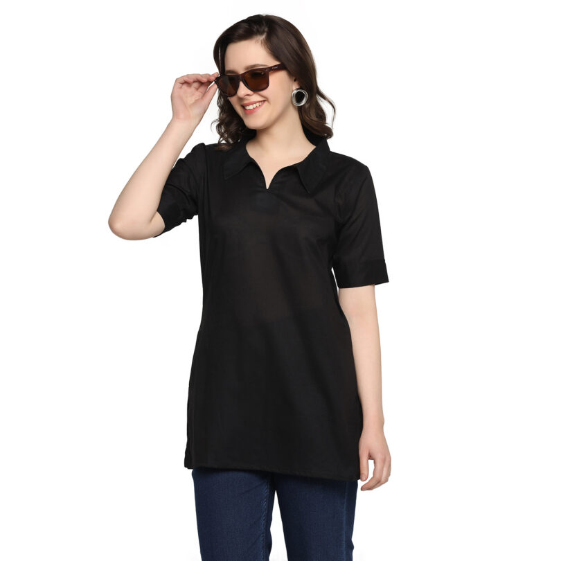 WOMEN COTTON SHORT KURTA BLACK COLOR - Image 7