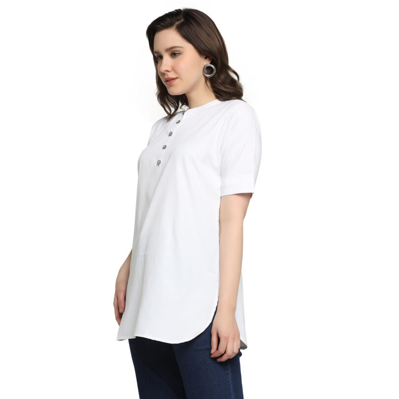 WOMEN SHORT KURTA IN WHITE AND NECK WITH BUTTON - Image 3