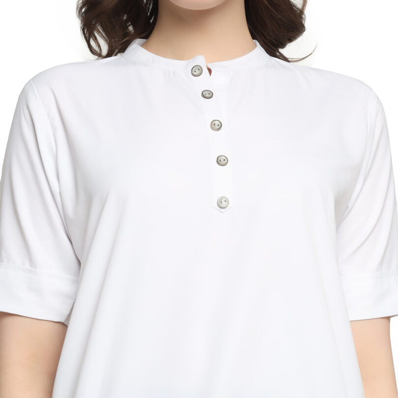 WOMEN SHORT KURTA IN WHITE AND NECK WITH BUTTON - Image 5