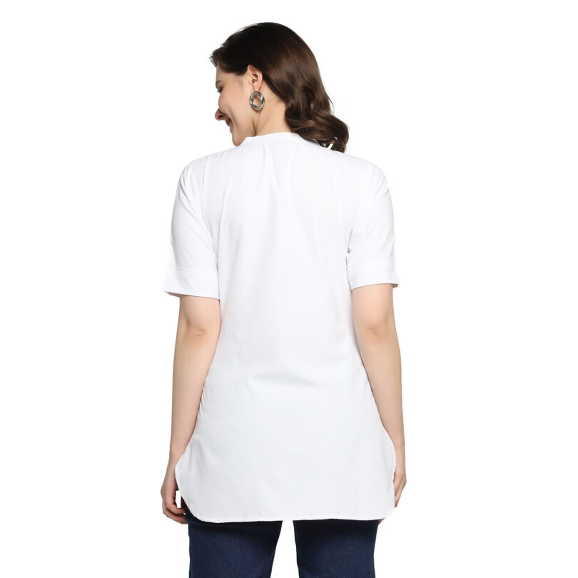 WOMEN SHORT KURTA IN WHITE AND NECK WITH BUTTON - Image 6