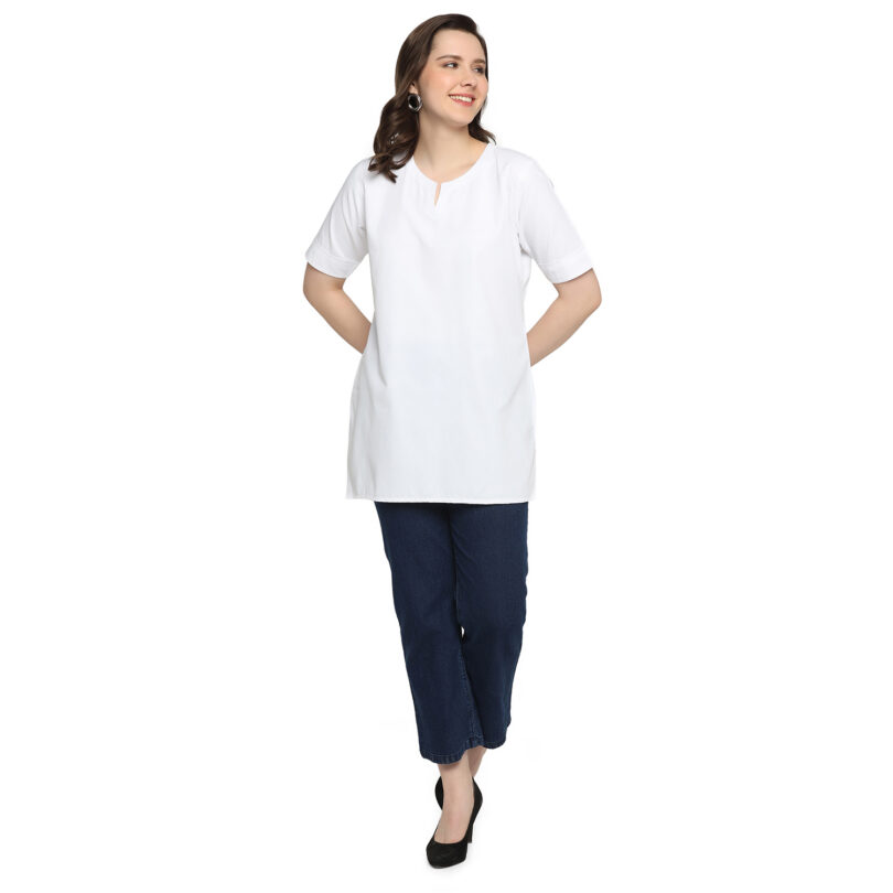 WOMEN SHORT KURTA  IN WHITE WITH OVAL NECK - Image 2