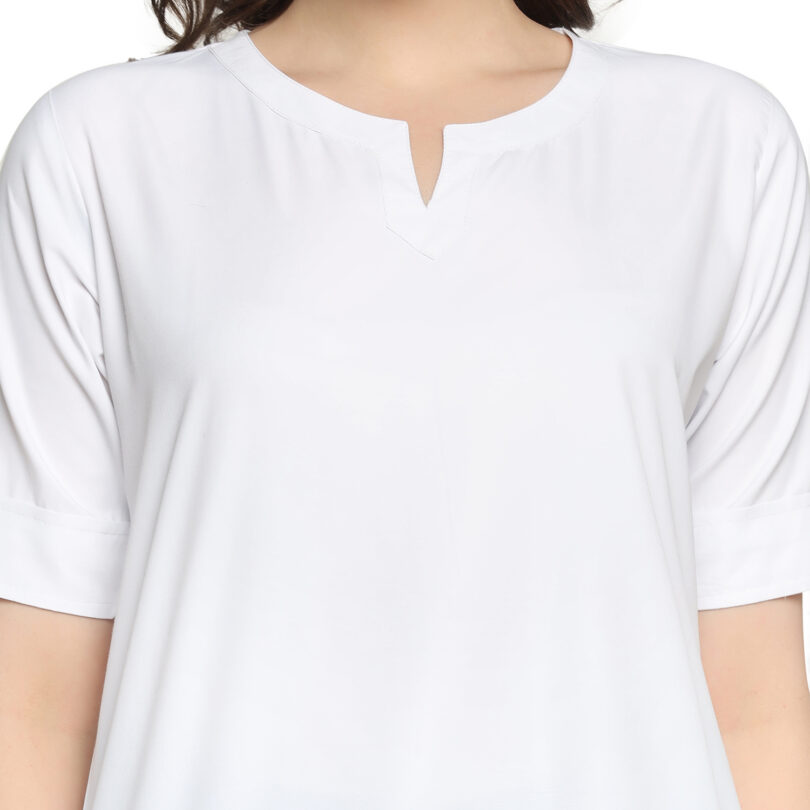 WOMEN SHORT KURTA  IN WHITE WITH OVAL NECK - Image 5