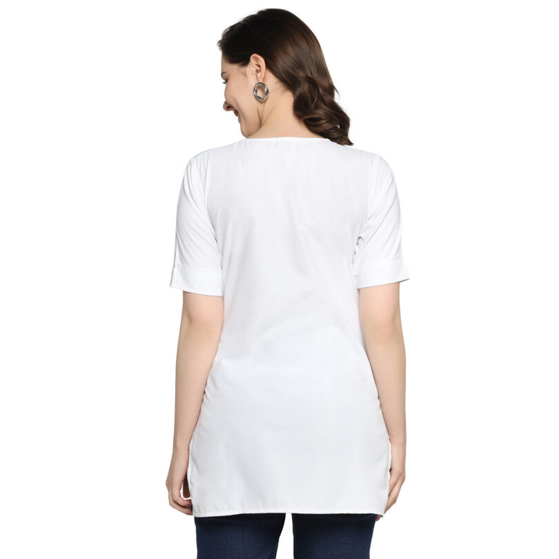 WOMEN SHORT KURTA  IN WHITE WITH OVAL NECK - Image 6