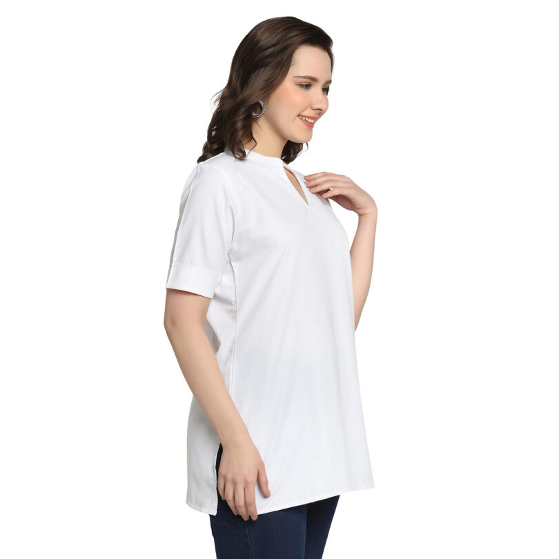 WOMEN SHORT KURTA WHITE IN CHINESE COLAR - Image 5