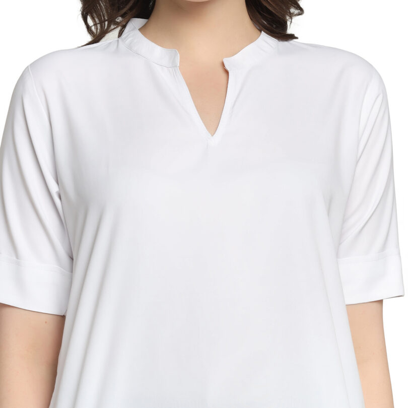 WOMEN SHORT KURTA WHITE IN CHINESE COLAR - Image 6