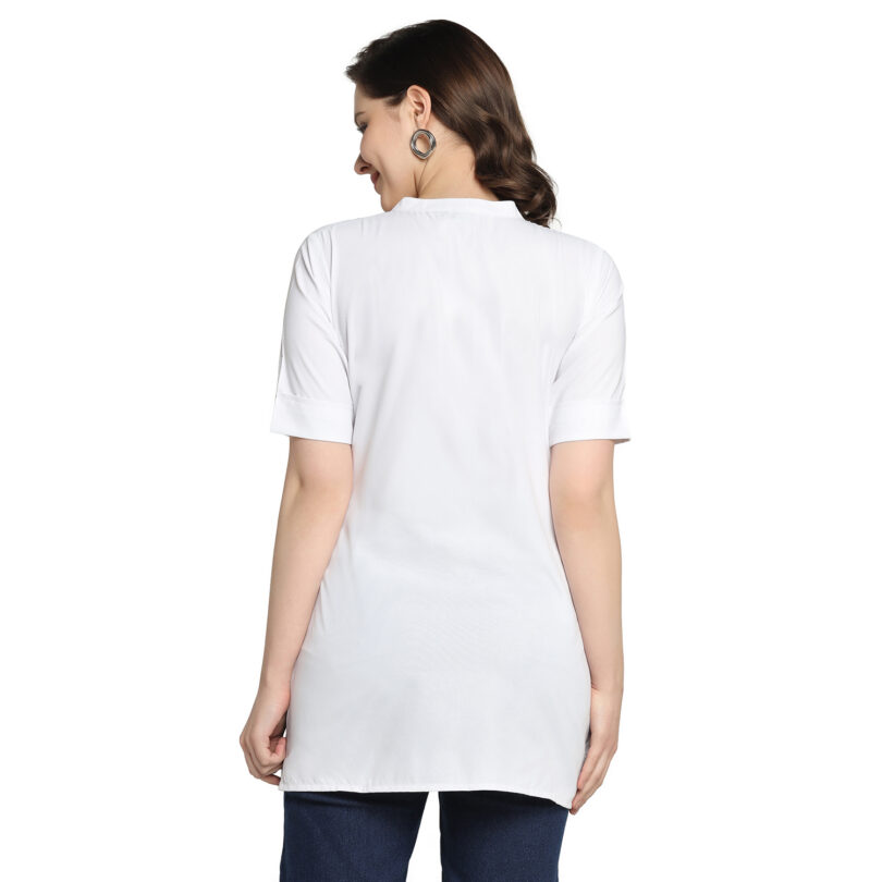 WOMEN SHORT KURTA WHITE IN CHINESE COLAR - Image 7