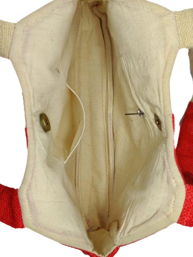 HAND BAG WITH ZIP POCKET & HANDLE BAG JUTE SHOULDER BAG FOR WOMEN COLOR RED & BEIGE. - Image 4