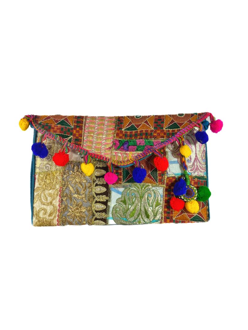 POM POM CLUTCH BAG Handicrafts Handmade Women's Handbags bags Shoulder Bag handicraft bags for women and Girls stylish & Fashion Multicolor bag. - Image 4