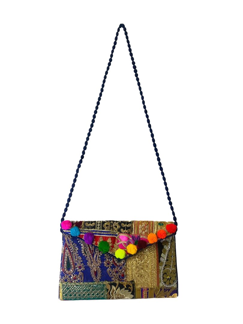 EMBROIDERED POM CLUTCH BAG Handicrafts Handmade Women's Handbags bags Shoulder Bag handicraft bags for women and Girls stylish & Fashion Multicolor bag - Image 4