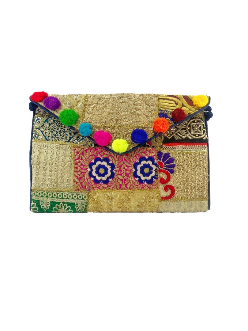 EMBROIDERED POM CLUTCH BAG Handicrafts Handmade Women's Handbags bags Shoulder Bag handicraft bags for women and Girls stylish & Fashion Multicolor bag - Image 5