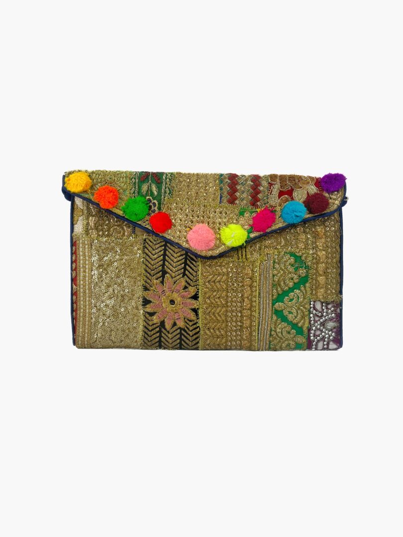 EMBROIDERED POM CLUTCH BAG Handicrafts Handmade Women's Handbags bags Shoulder Bag handicraft bags for women and Girls stylish & Fashion Multicolor bag - Image 6