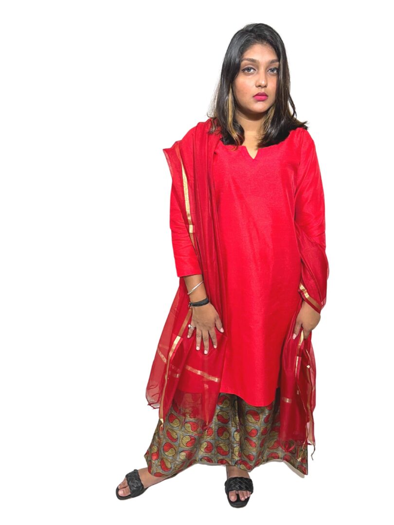 WOMEN FULL SLEEVES KURTA SET WITH PLAZZO AND RUPPTA - Image 3