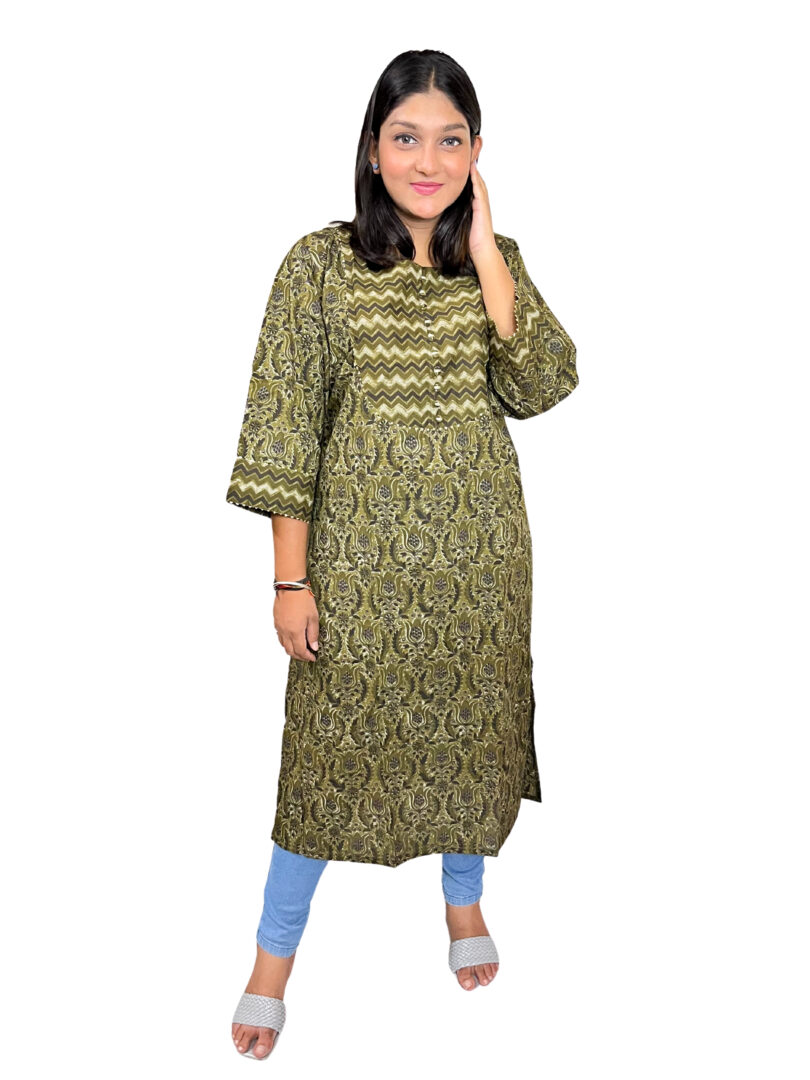 MEHENDI GREEN COTTON FLORAL PRINT STRAIGHT KURTA
