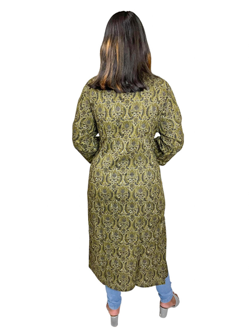 MEHENDI GREEN COTTON FLORAL PRINT STRAIGHT KURTA - Image 4