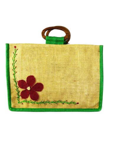 JUTE HAND BAG WITH WOODEN HANDLE