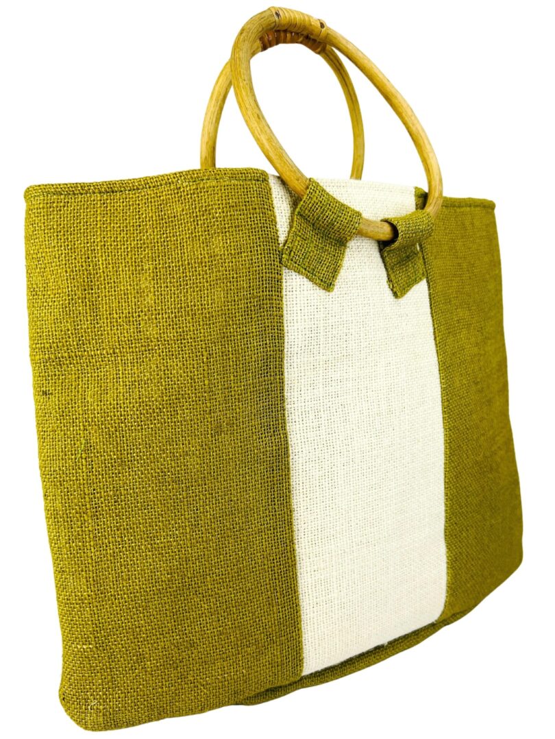 JUTE HAND BAG WITH WOODEN CREAM COLOR HANDLE - Image 2