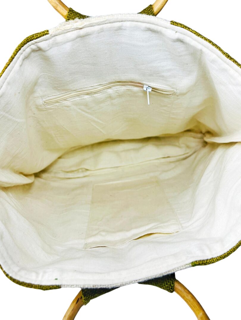 JUTE HAND BAG WITH WOODEN CREAM COLOR HANDLE - Image 3