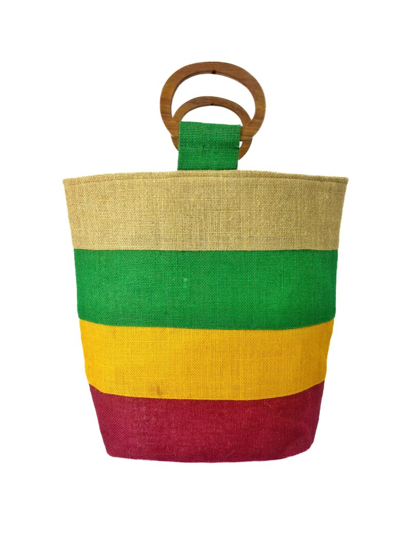 JUTE HAND BAG WITH WOODEN HANDLE